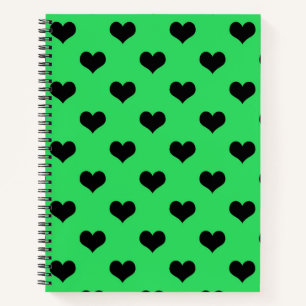 Cuaderno Corazón de amor negro sobre fondo verde