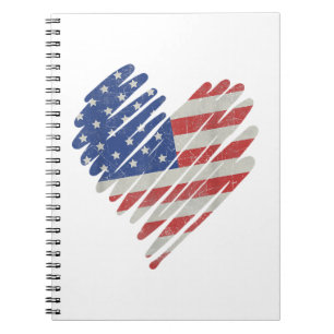 Cuaderno Corazón de bandera americana rojo blanco azul lind