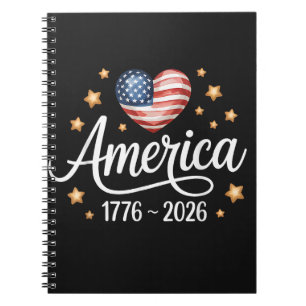 Cuaderno Corazón de bandera bonita 1776-2026 4 de julio 250