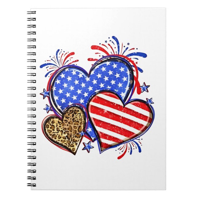 Cuaderno Corazón de bandera estadounidense leopardo 4 de ju (Frente)