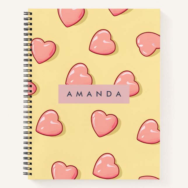 Cuaderno Corazón de Caramelo Rosa Pastel Personalizado (Anverso)