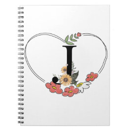 Cuaderno Corazón de flores de coraje con la letra "J" posta