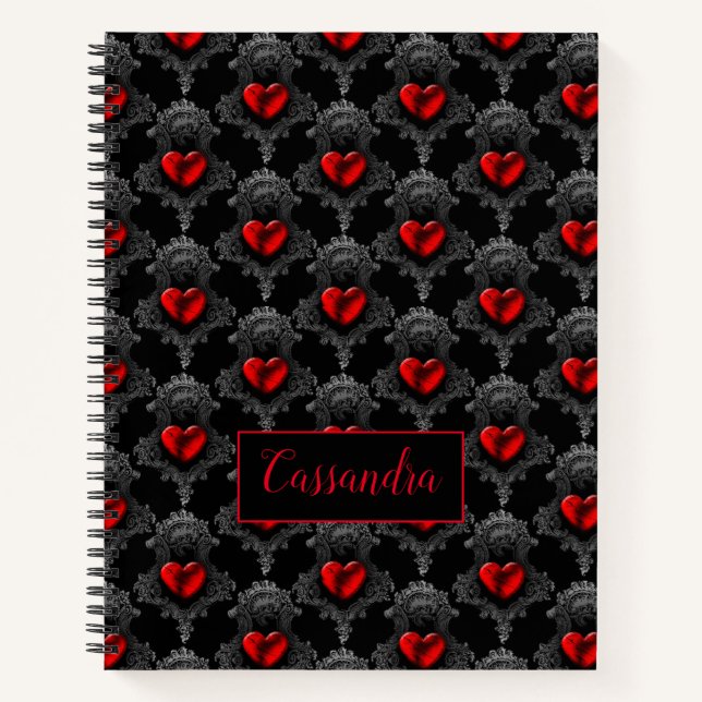 Cuaderno Corazón de Gótico rojo personalizado (Anverso)