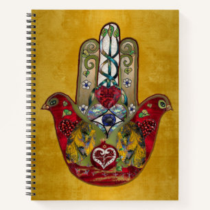 Cuaderno Corazón de Granada Rojo de Pájaro Hamsa Rubí