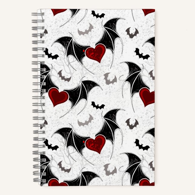 Cuaderno Corazón de Halloween con alas de murciélago negro (Anverso)