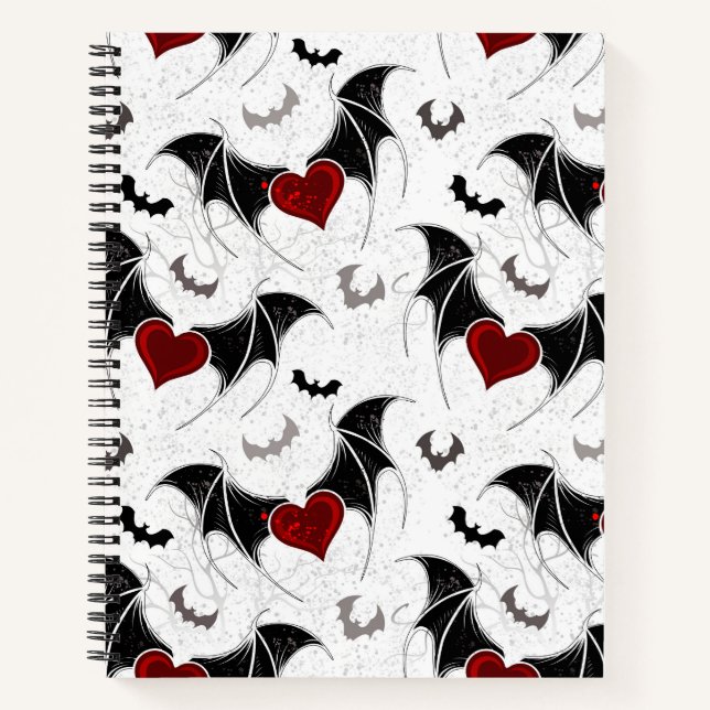 Cuaderno Corazón de Halloween con alas de murciélago negro (Anverso)