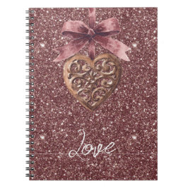 Cuaderno Corazón de lazo con brillo borgoña