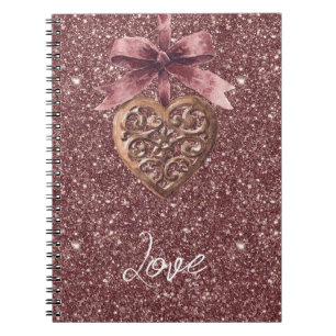 Cuaderno Corazón de lazo con brillo borgoña