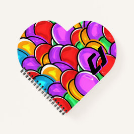 Cuaderno Corazón de monograma personalizado de arte pop ond