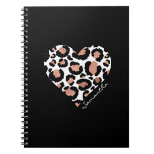 Cuaderno Corazón de patrón elegante de leopardo personaliza