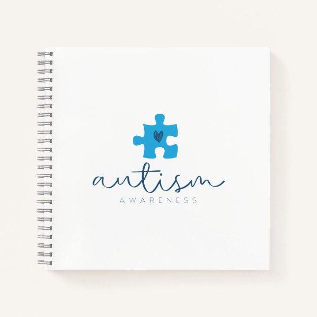 Cuaderno corazón de pieza de rompecabezas azul de concienci (Anverso)