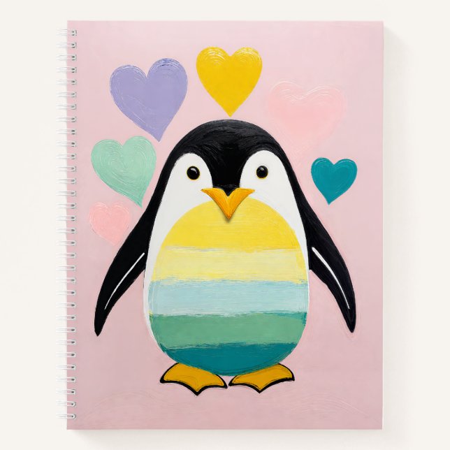 Cuaderno Corazón de Pingüino Pastel (Anverso)