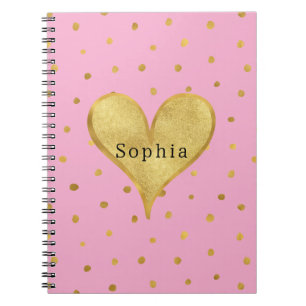Cuaderno Corazón de puntos de oro rosa