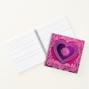 Cuaderno Corazón de rosa elegante en encaje mandala con art