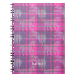 Cuaderno Corazón de tartán de caballo rosa púrpura preppy p