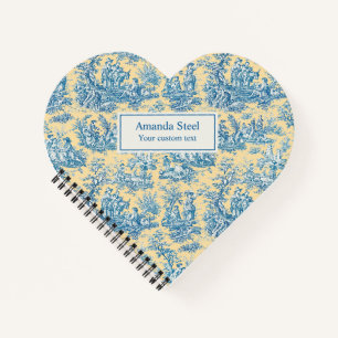 Cuaderno Corazón de Toile de Jouy francés azul vintage amar