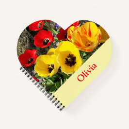 Cuaderno Corazón de tulipanes amarillos y rojos