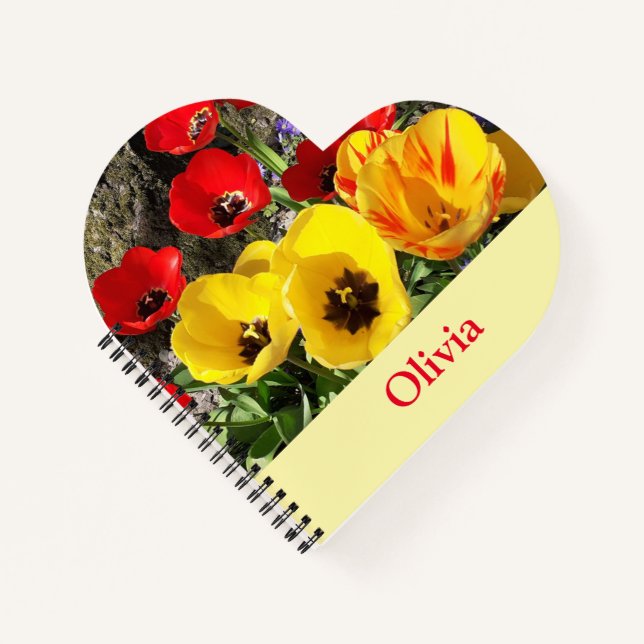 Cuaderno Corazón de tulipanes amarillos y rojos (Anverso)