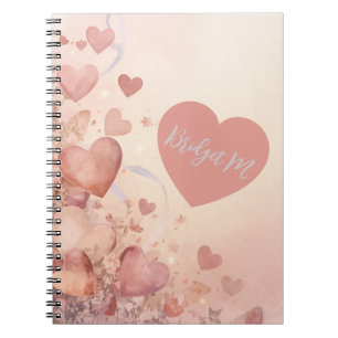 Cuaderno corazón en cascada abstracto monograma Dusty Rose 