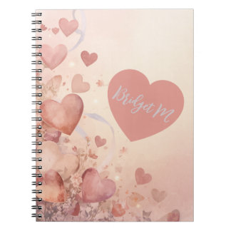 Cuaderno corazón en cascada abstracto monograma Dusty Rose