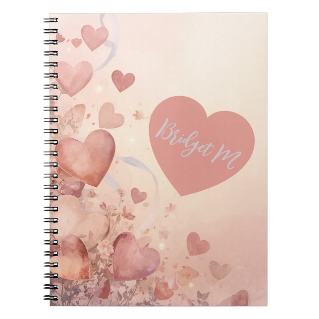 Cuaderno corazón en cascada abstracto monograma Dusty Rose  (Frente)