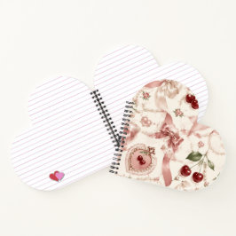 Cuaderno Corazón Estético de Coqueta Vintage Rosa y Cereza