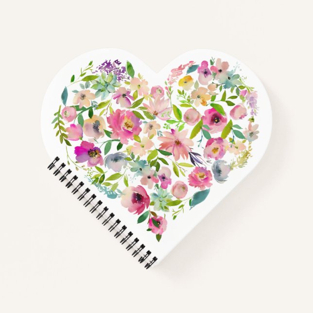 Cuaderno Corazón Floral Acuarela Amor Rosa Especial Diversi (Anverso)