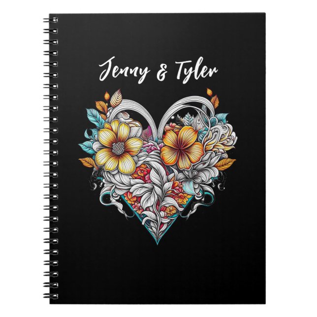 Cuaderno Corazón floral personalizado romántico (Frente)