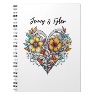 Cuaderno Corazón floral personalizado romántico