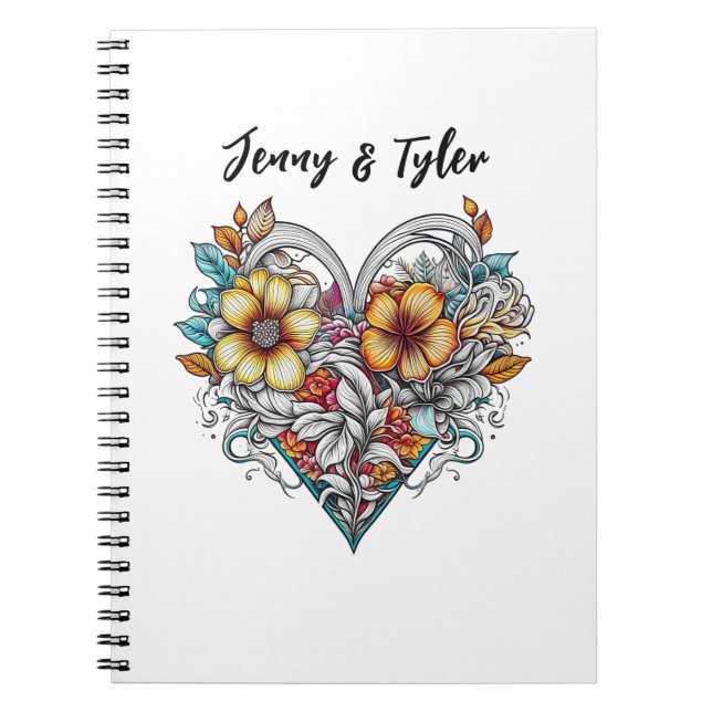 Cuaderno Corazón floral personalizado romántico (Frente)