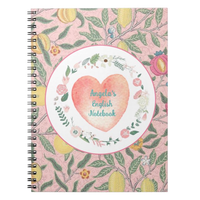 Cuaderno Corazón floral rosa bonito Abuelo milenario (Frente)