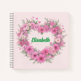 Cuaderno Corazón floral rosa personalizado