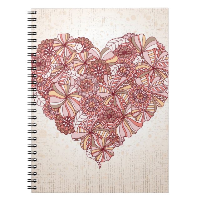 Cuaderno Corazón hecho de flores dibujadas mano (Frente)