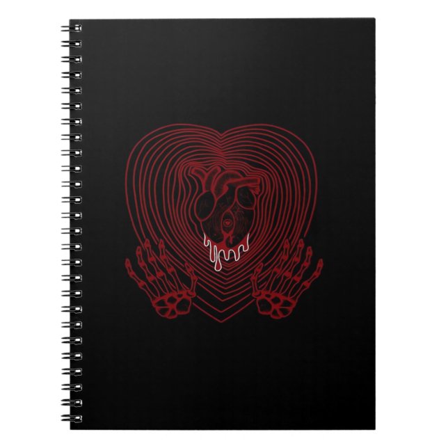 Cuaderno Corazón Llorando En Rojo - Corazón de manos Skelet (Frente)