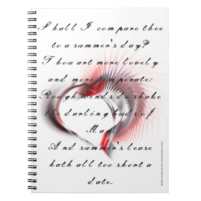 Cuaderno Corazón metalizado con el soneto de Shakespeare 18 (Frente)