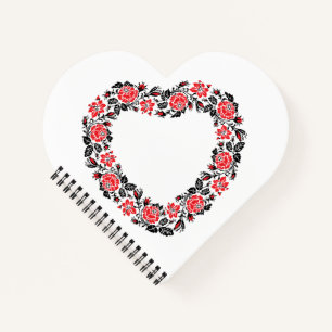 Cuaderno Corazón original de flores rojas costillas