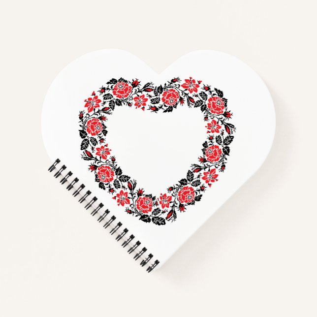 Cuaderno Corazón original de flores rojas costillas (Anverso)
