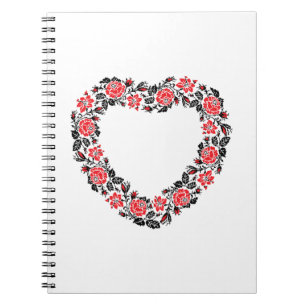 Cuaderno Corazón original de flores rojas costillas