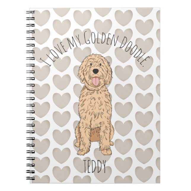 Cuaderno Corazón Personalizado con Patrón de Goldendoodle D (Frente)