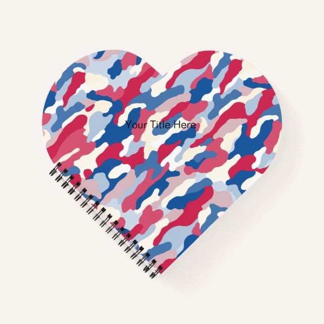Cuaderno Corazón Personalizado de camuflaje rojo blanco y a (Anverso)