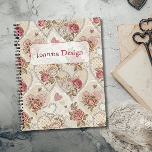 Cuaderno Corazón Personalizado de Rosa de Borgoña Marfil An