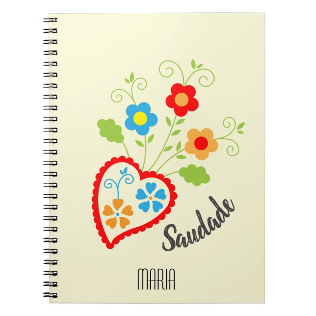 Cuaderno Corazón popular portugués con palabra en salsa (Frente)