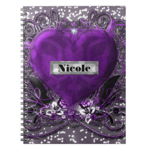 Cuaderno Corazón Purpura y Plateado Brillante Glam Gótico