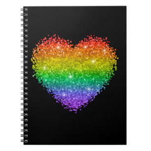 Cuaderno corazón purpurina arco iris