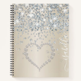 Cuaderno Corazón purpurina Y Diamantes En Un Notebo De Rubo