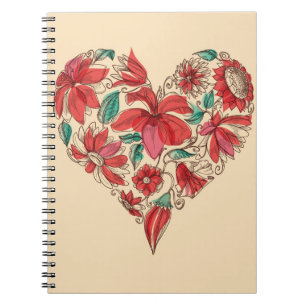 Cuaderno Corazón retro del símbolo del amor de las flores