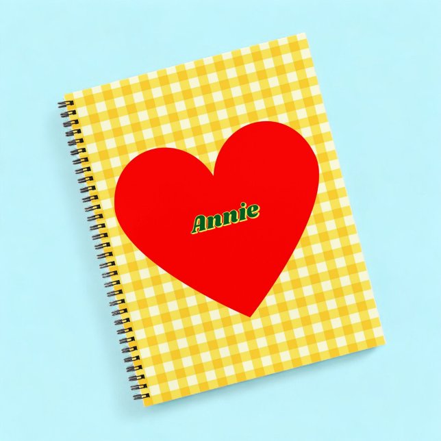 Cuaderno Corazón Rojo Amarillo Gingham Día de San Valentín (Subido por el creador)