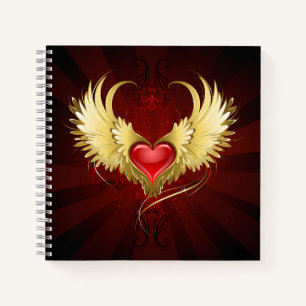 Cuaderno Corazón Rojo con Alas Doradas