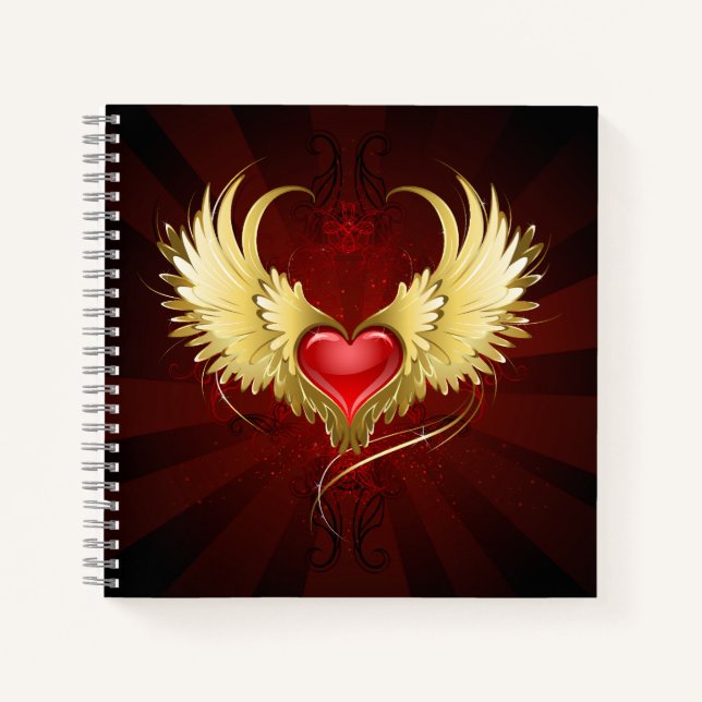 Cuaderno Corazón Rojo con Alas Doradas (Anverso)