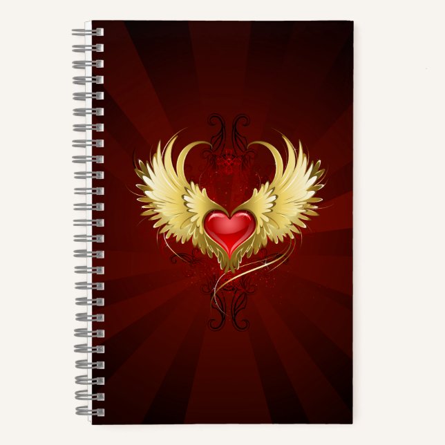 Cuaderno Corazón Rojo con Alas Doradas (Anverso)